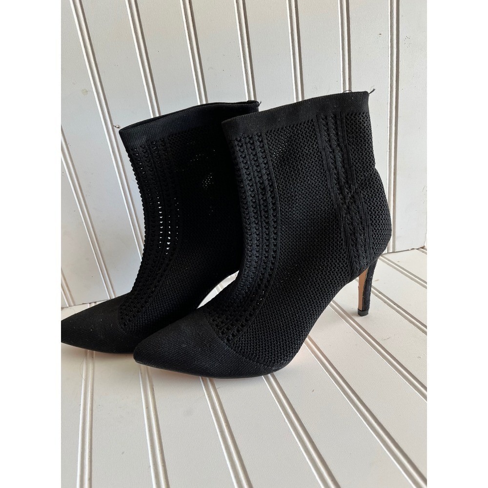 Catherine Malandrino Black Knit Pointed Toe Sock Boot Stiletto 8 VGUC